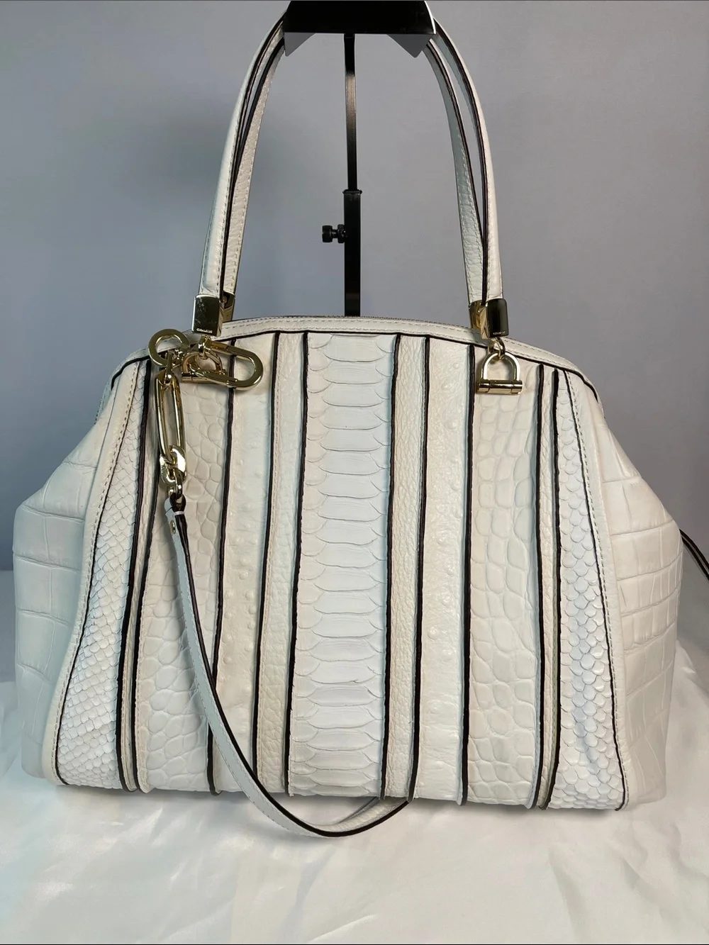 Coach A1420-30103 Madison Mixed Exotic Embossed Leather Satchel Authenticated